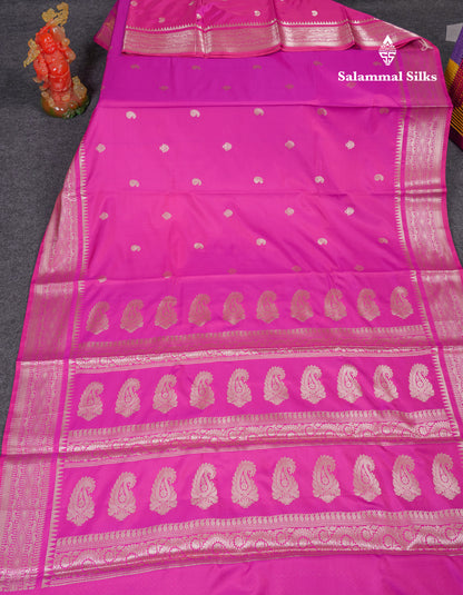 Beautiful Magenta Pink Fancy Semi Soft Silk Saree With Traditional Border