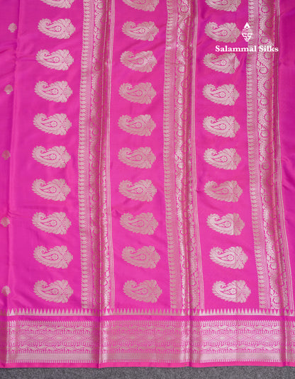 Beautiful Magenta Pink Fancy Semi Soft Silk Saree With Traditional Border