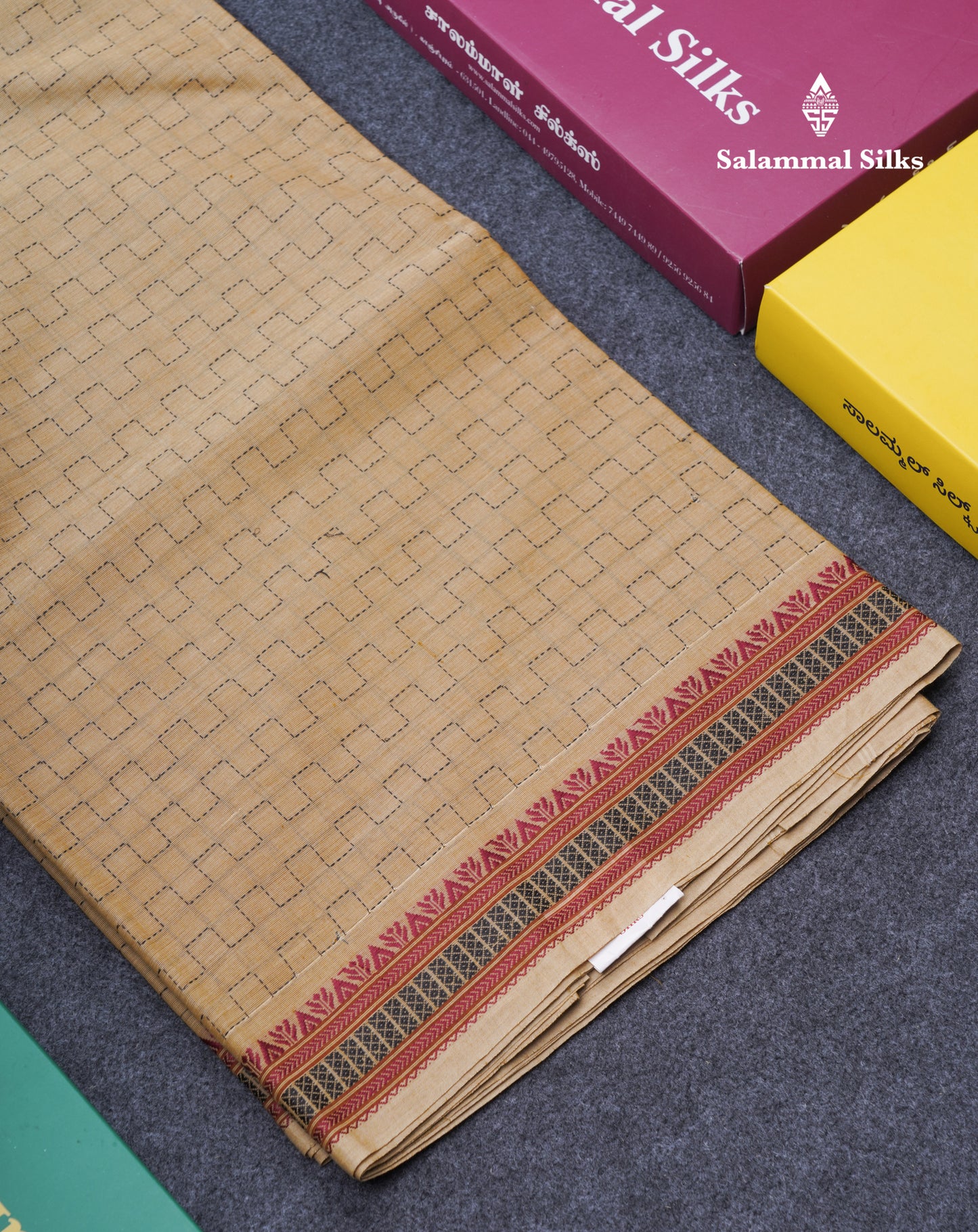 Sandal Beautiful Fancy Pure Cotton Saree With Small Maroon Border