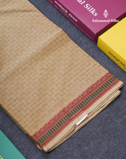 Sandal Beautiful Fancy Pure Cotton Saree With Small Maroon Border