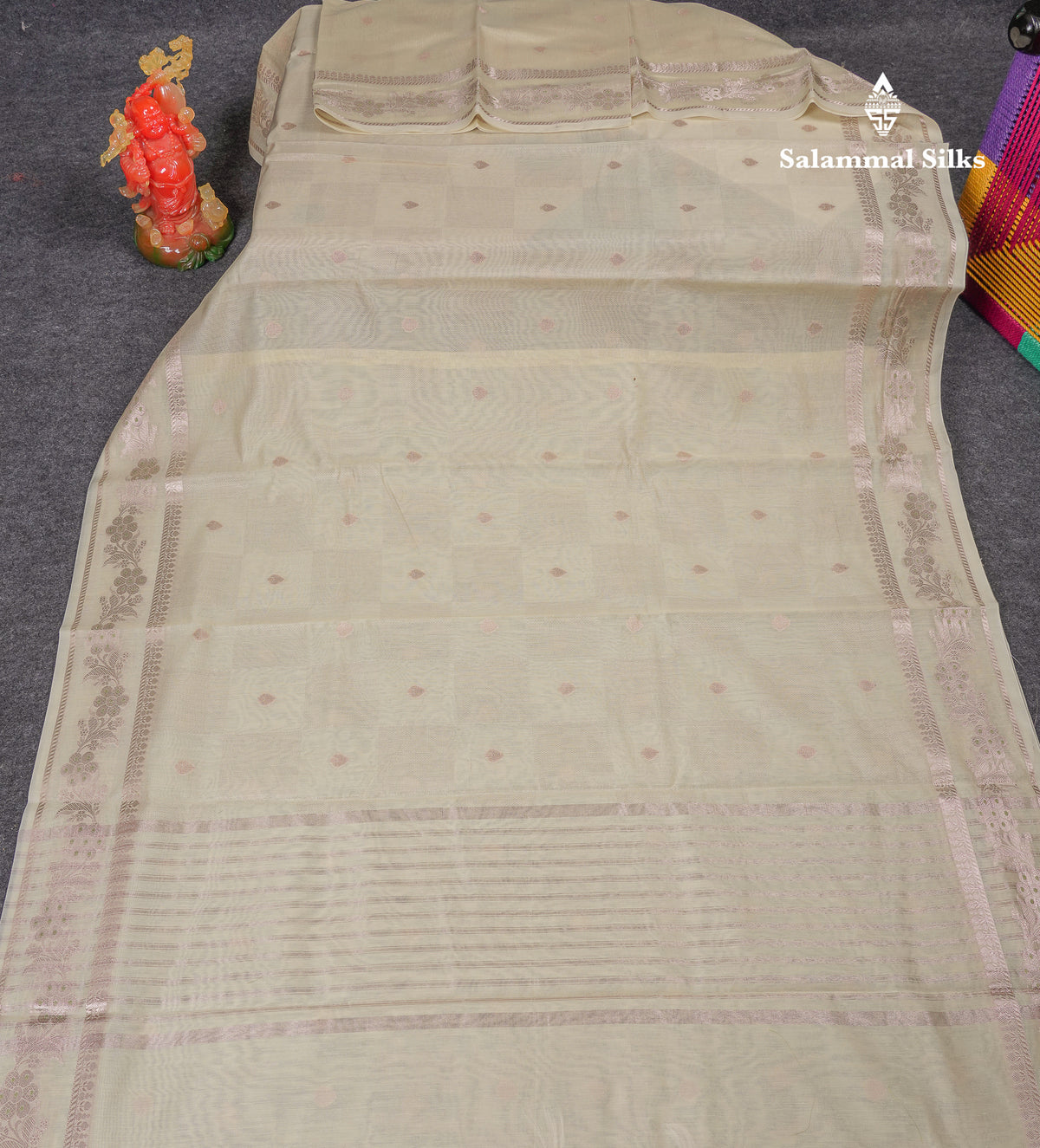 Beautiful Cream Sandal Cotton Mix Saree With Fancy Border