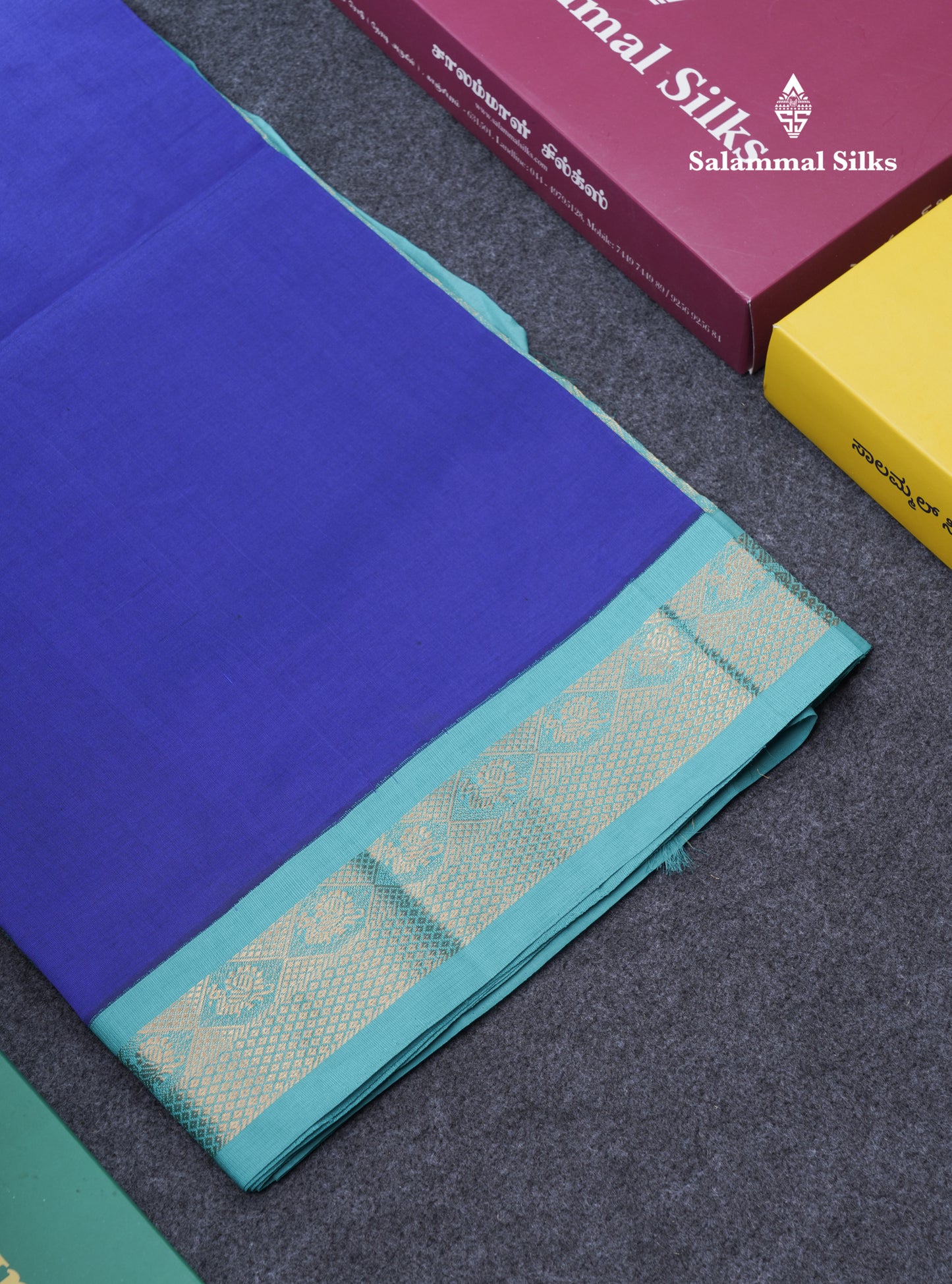 Royal Blue Plain Silk Cotton Saree With Contrast Sapphire Blue Border