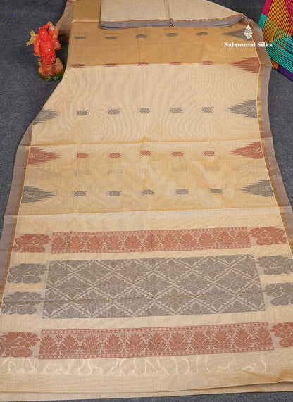 Pure Cotton Saree - Beige Colour Body Thread Butta With Blouse