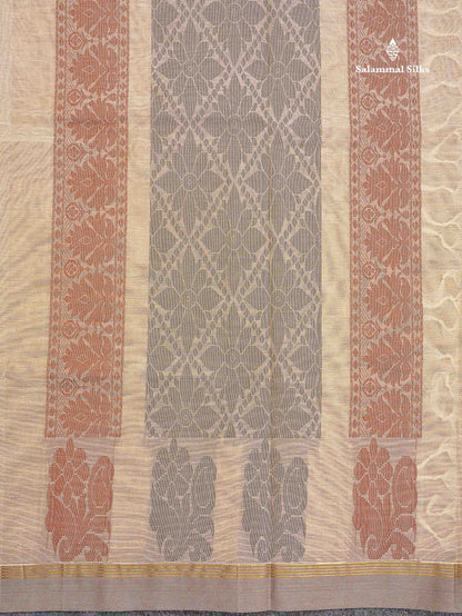 Pure Cotton Saree - Beige Colour Body Thread Butta With Blouse
