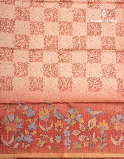 Pista Green Semi Tussar Fancy Saree With Small Ribbon Border
