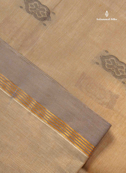 Pure Cotton Saree - Beige Colour Body Thread Butta With Blouse