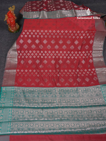 Beautiful Maroon Semi Soft Silk Mix Saree With Contrast Peacock Green Blouse