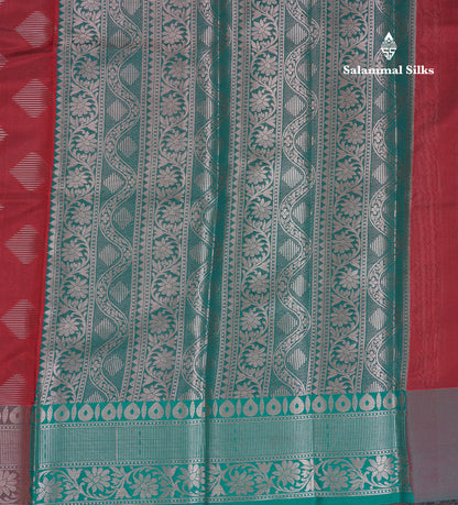 Beautiful Maroon Semi Soft Silk Mix Saree With Contrast Peacock Green Blouse