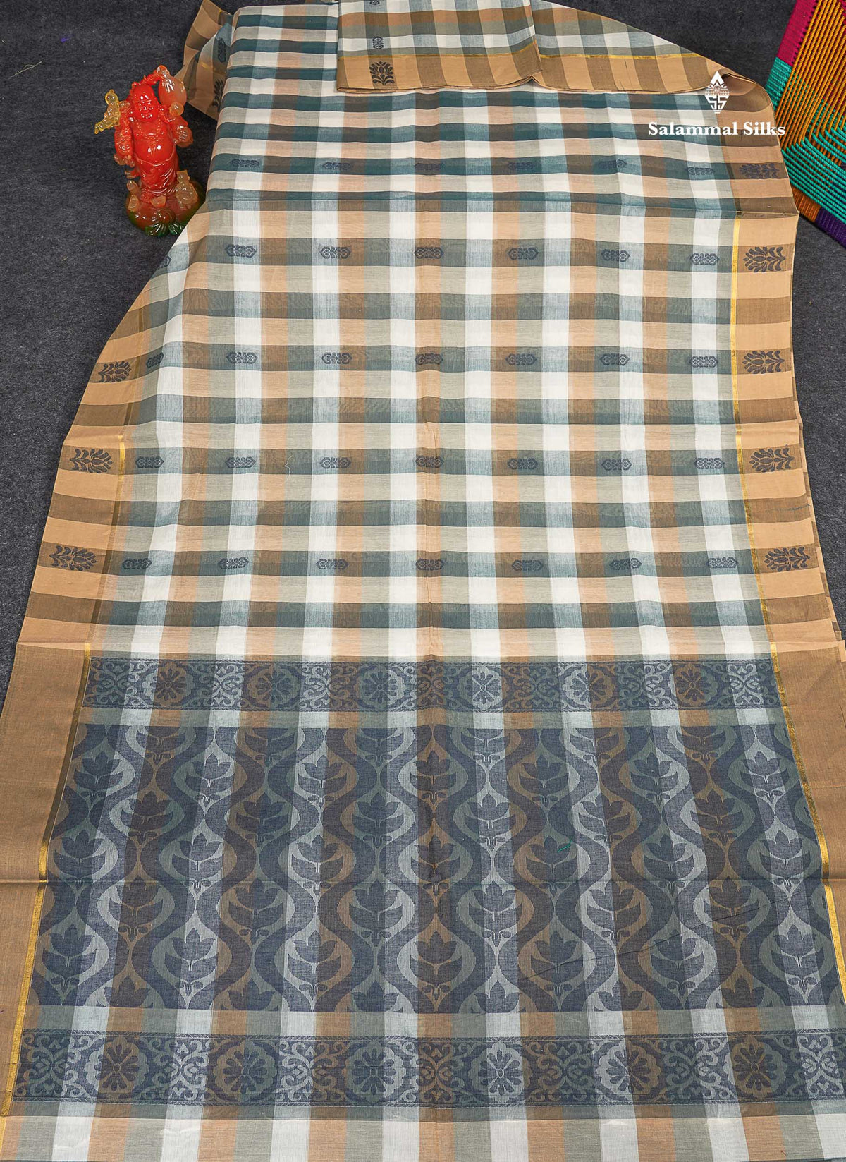 Pure Cotton Saree - Multicolor Body Checks With Thread Work Butta & Blouse