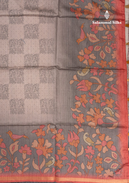 Pista Green Semi Tussar Fancy Saree With Small Ribbon Border