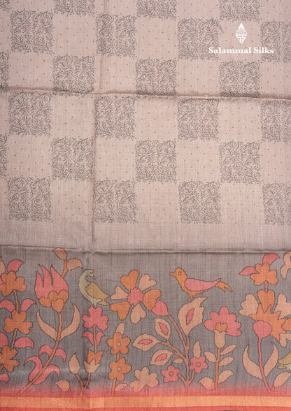 Pista Green Semi Tussar Fancy Saree With Small Ribbon Border