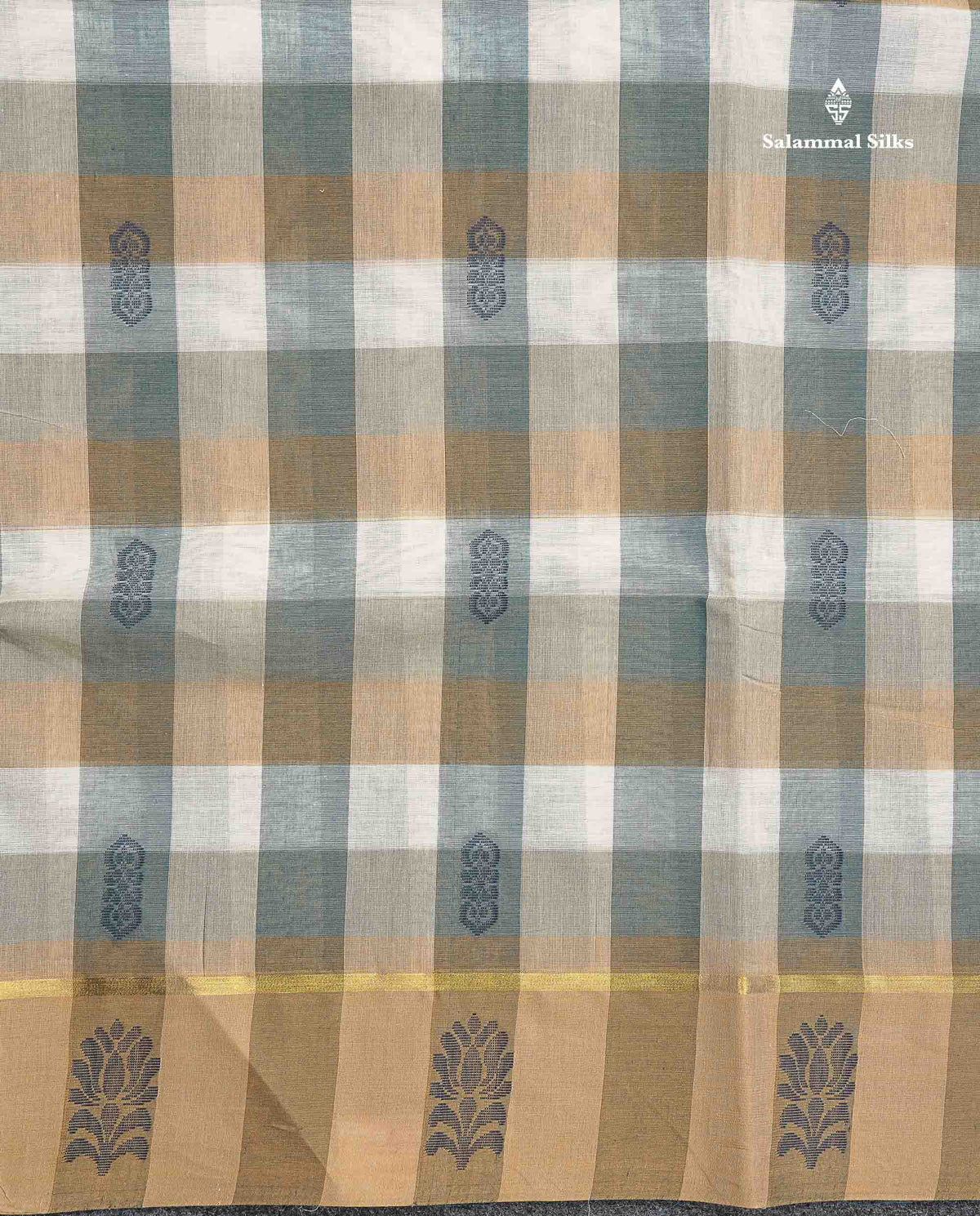Pure Cotton Saree - Multicolor Body Checks With Thread Work Butta & Blouse