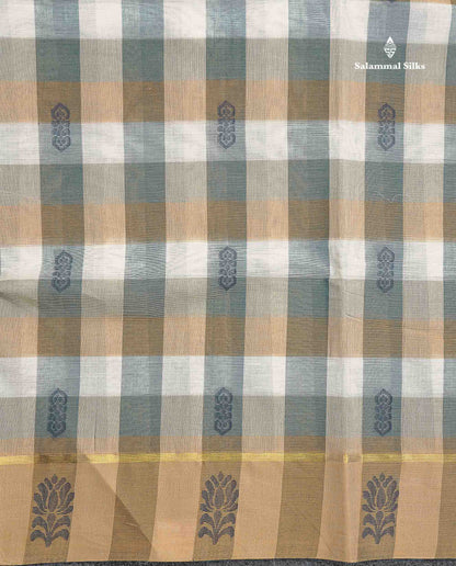 Pure Cotton Saree - Multicolor Body Checks With Thread Work Butta & Blouse