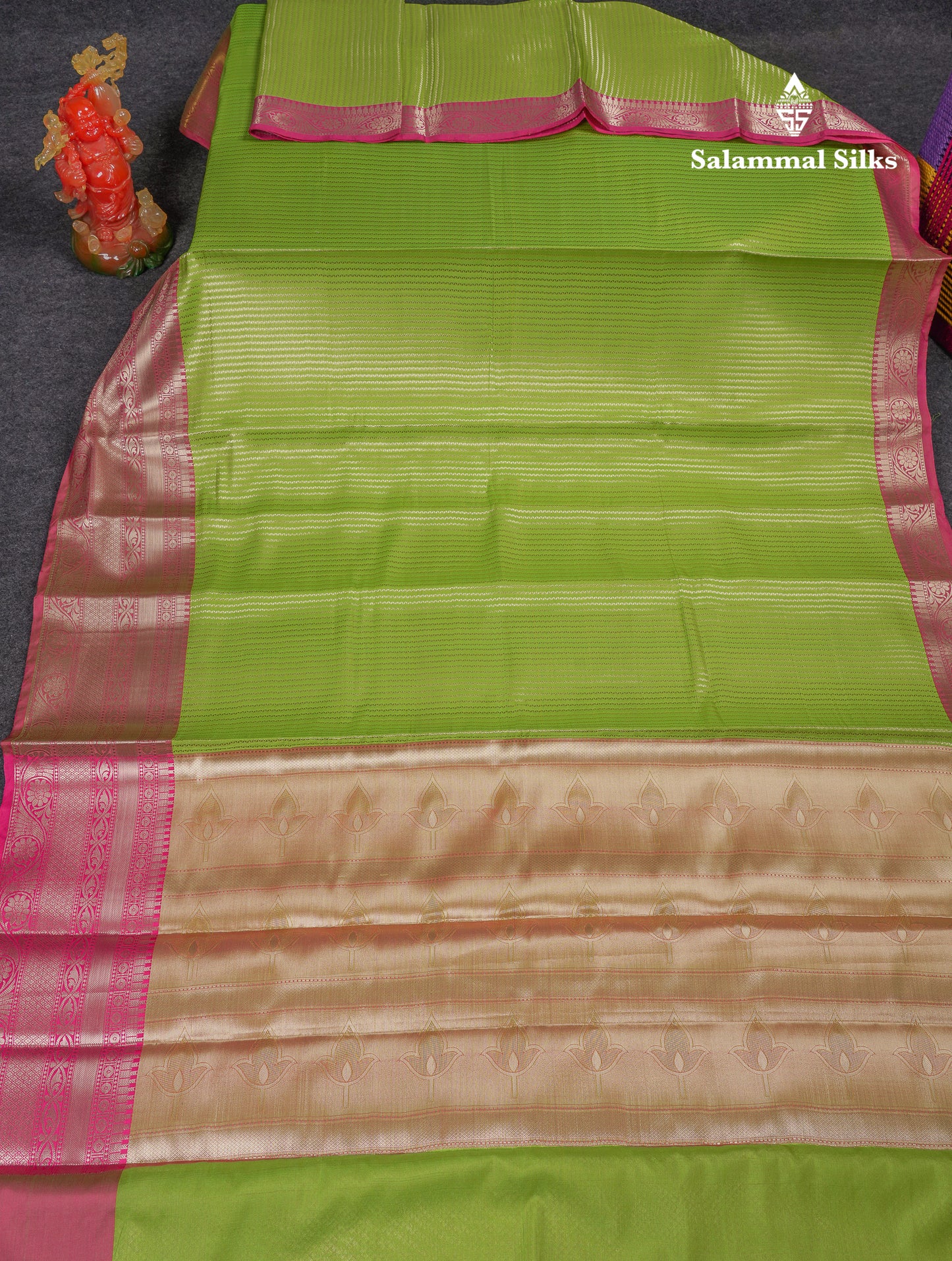 Beautiful Parrot Green Semi Soft Silk Mix Saree With Contrast Pink Traditional Border