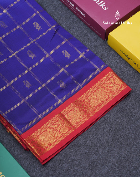 Magenta Pink  Beautiful Kattam Butta Semi Silk Cotton Saree With Violet Traditional Korvai Border