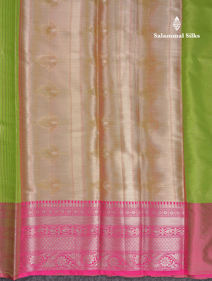 Beautiful Parrot Green Semi Soft Silk Mix Saree With Contrast Pink Traditional Border