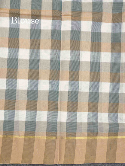 Pure Cotton Saree - Multicolor Body Checks With Thread Work Butta & Blouse