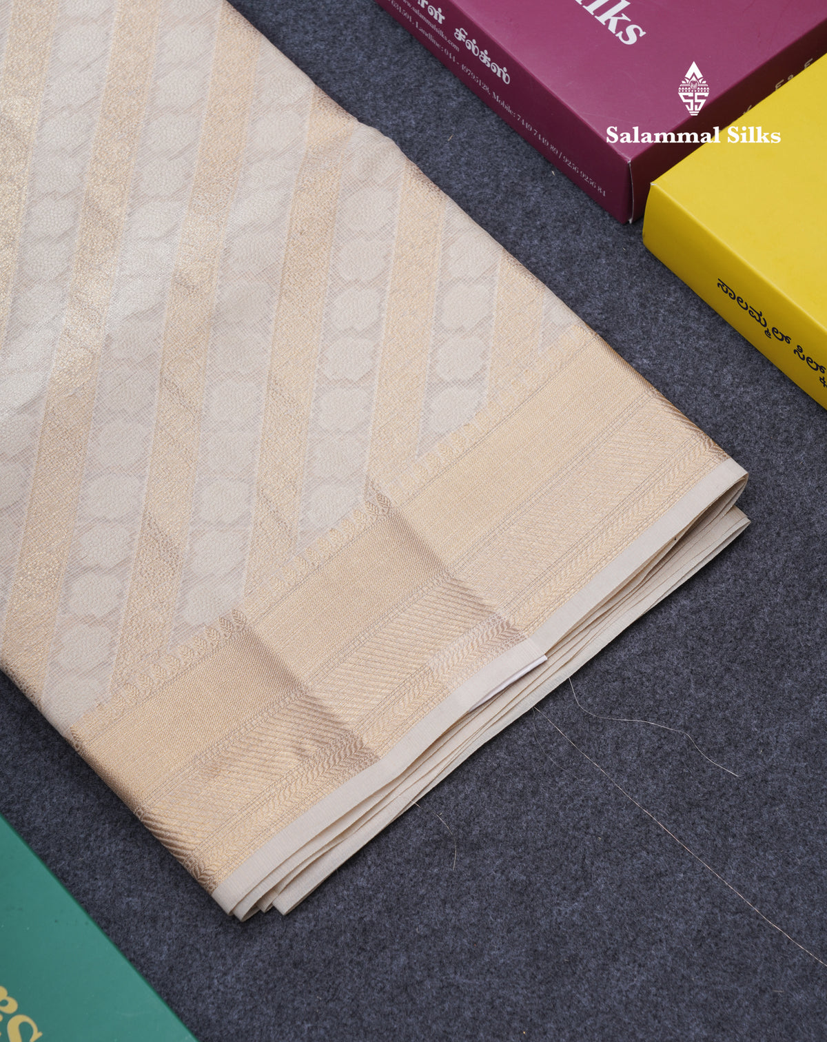 Beautiful Cream Kota Cotton Grand Fancy Saree With Blouse