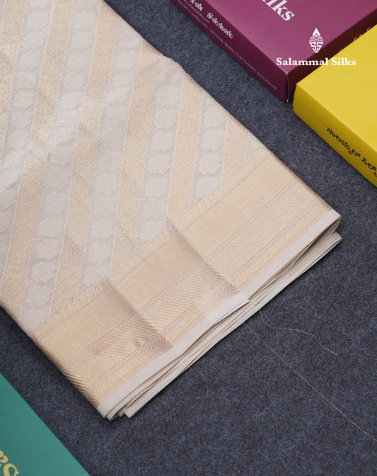 Beautiful Cream Kota Cotton Grand Fancy Saree With Blouse