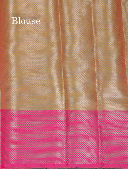 Beautiful Parrot Green Semi Soft Silk Mix Saree With Contrast Pink Traditional Border