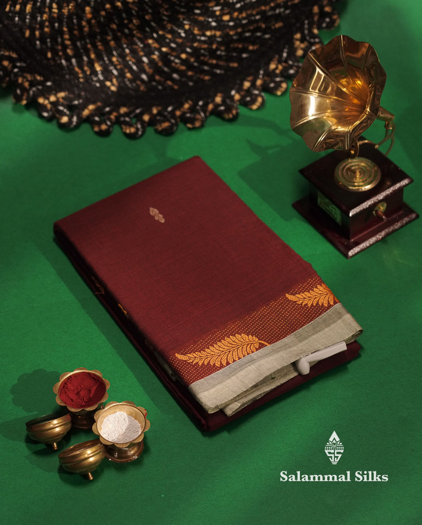 Beautiful Maroon Chettinad Plain Pure Cotton Saree With Thread Border