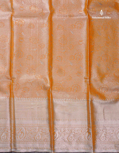 Beautiful Light Orange Tissue Bridal Semi Silk Saree With Traditional Evening Morning Border