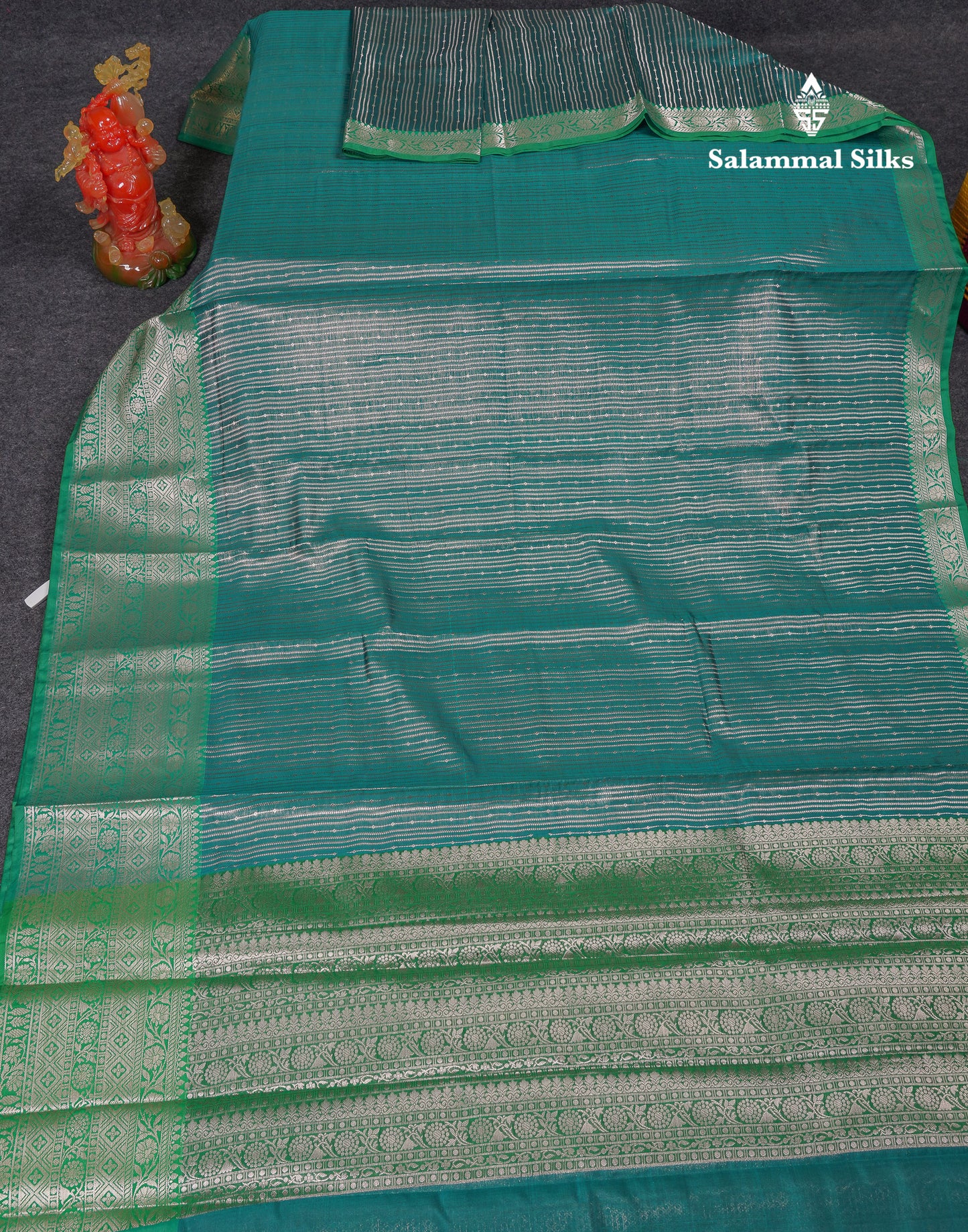 Beautiful Peacock Green Semi Soft Silk Mix Saree With Contrast Saffire Green Traditional Border