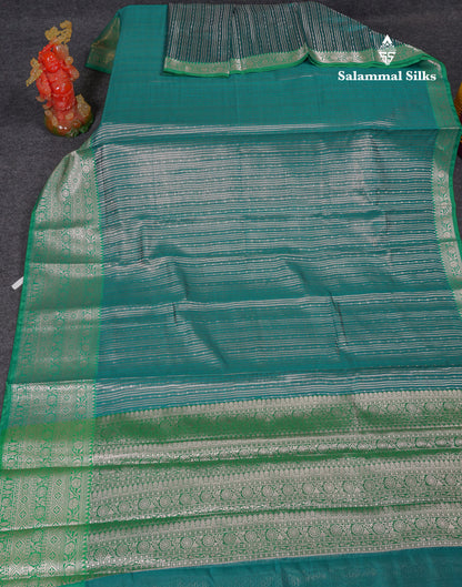 Beautiful Peacock Green Semi Soft Silk Mix Saree With Contrast Saffire Green Traditional Border
