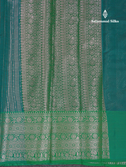 Beautiful Peacock Green Semi Soft Silk Mix Saree With Contrast Saffire Green Traditional Border