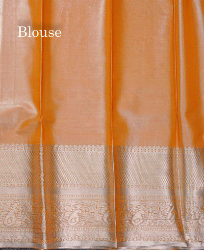Beautiful Light Orange Tissue Bridal Semi Silk Saree With Traditional Evening Morning Border