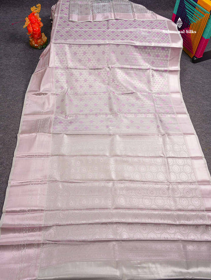 Beautiful Ice Blue Semi Silk Saree With Traditional Evening Morning Border