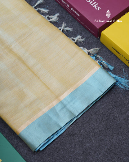 Beautiful Golden Yellow Kota Cotton Plain Tissue Fancy Saree With Sky Blue Border