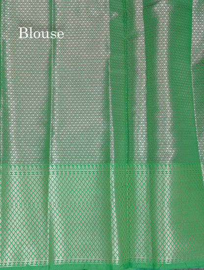 Beautiful Peacock Green Semi Soft Silk Mix Saree With Contrast Saffire Green Traditional Border