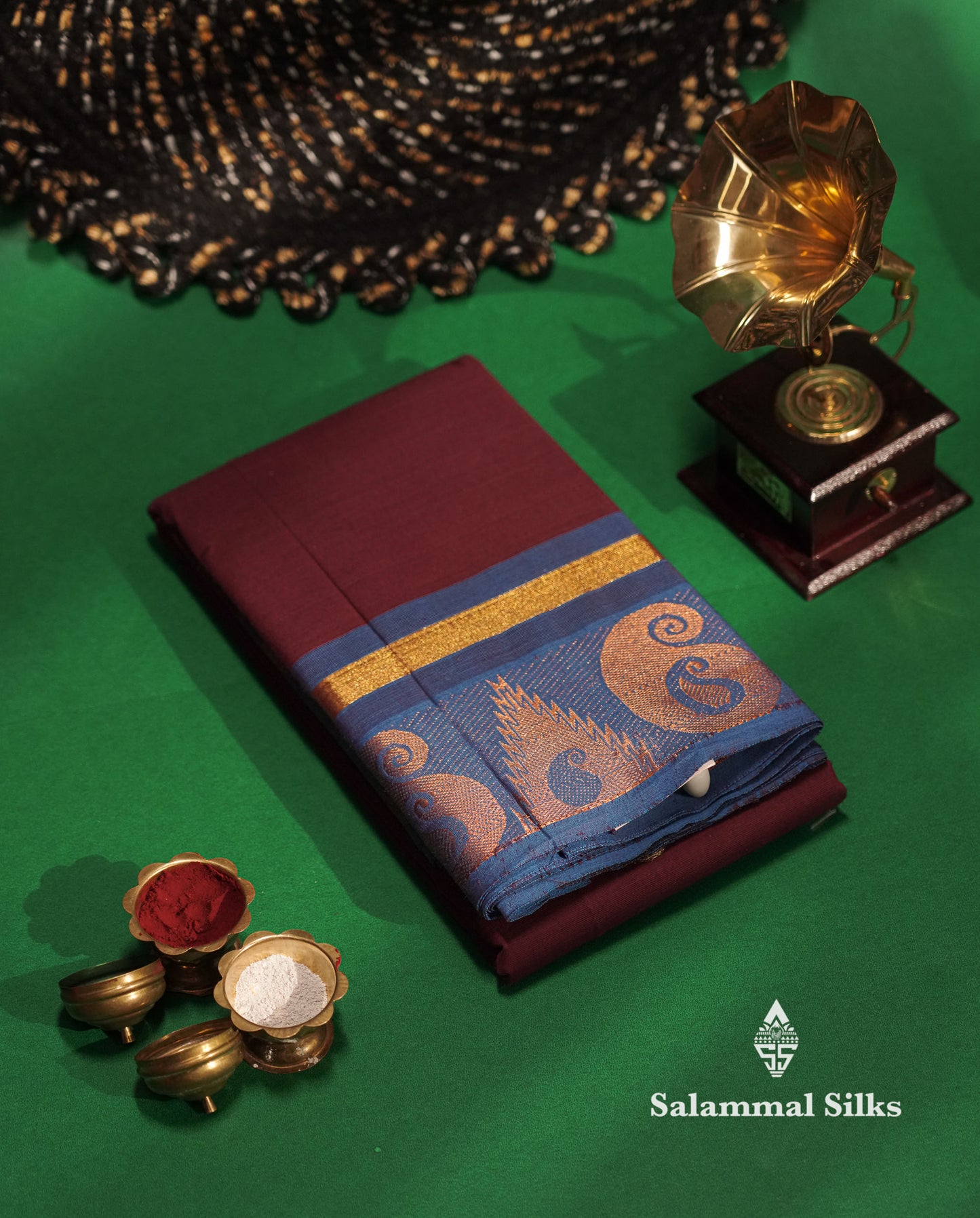 Beautiful Lavender Plain Pure Chettinad Cotton Saree With Maroon Traditional Border