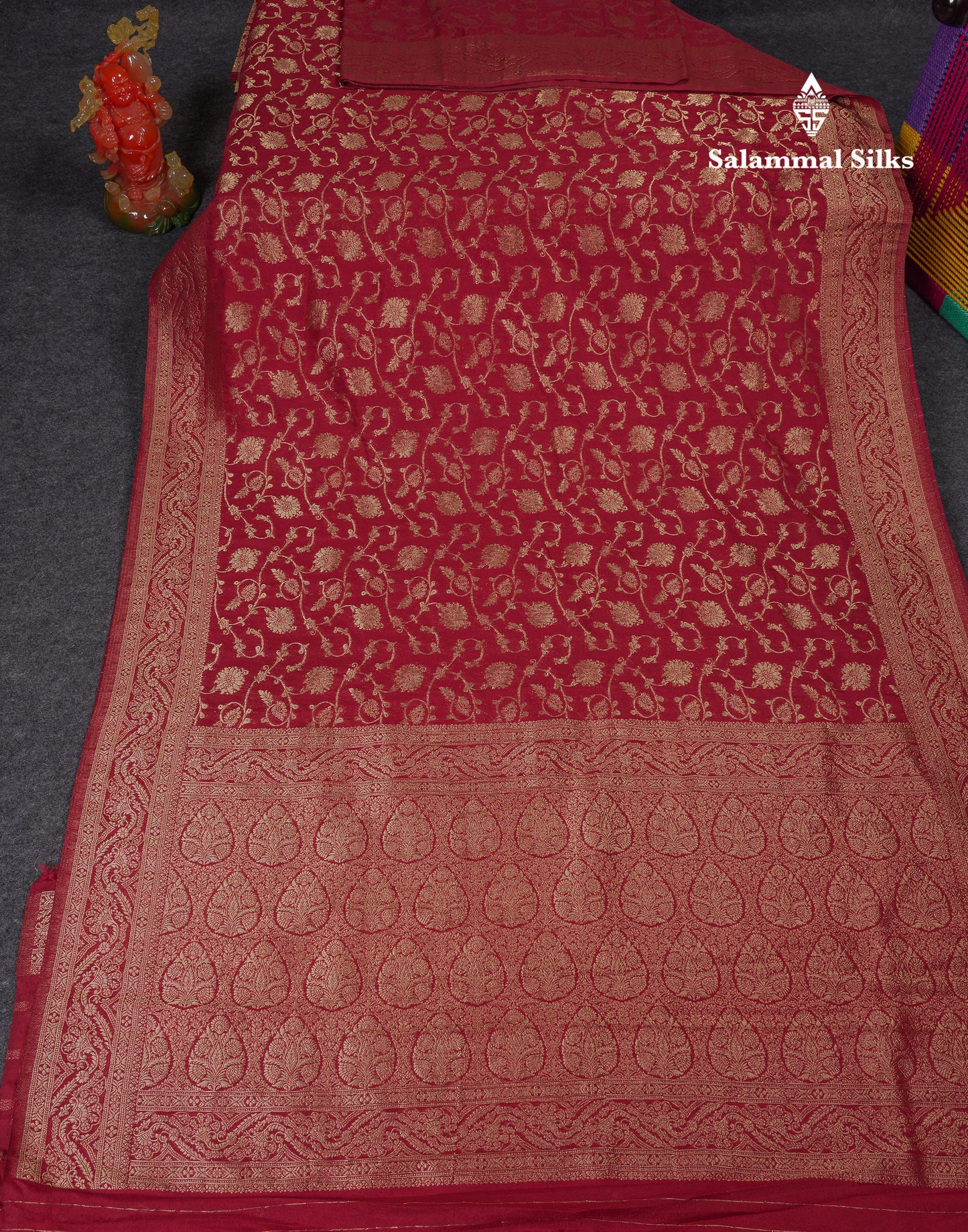 Beautiful Dark Maroon Semi Georgette Saree With Fancy Border