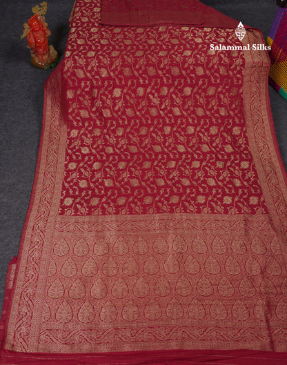 Beautiful Dark Maroon Semi Georgette Saree With Fancy Border