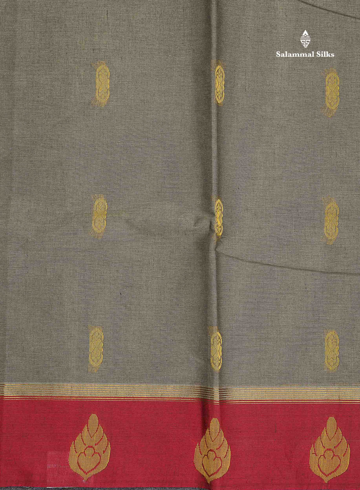 Pure Cotton Saree - Elephant Grey Body Thread Butta With Maroon Border