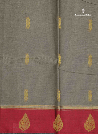 Pure Cotton Saree - Elephant Grey Body Thread Butta With Maroon Border