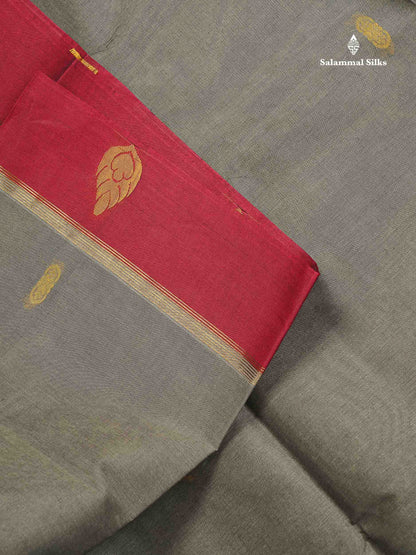 Pure Cotton Saree - Elephant Grey Body Thread Butta With Maroon Border