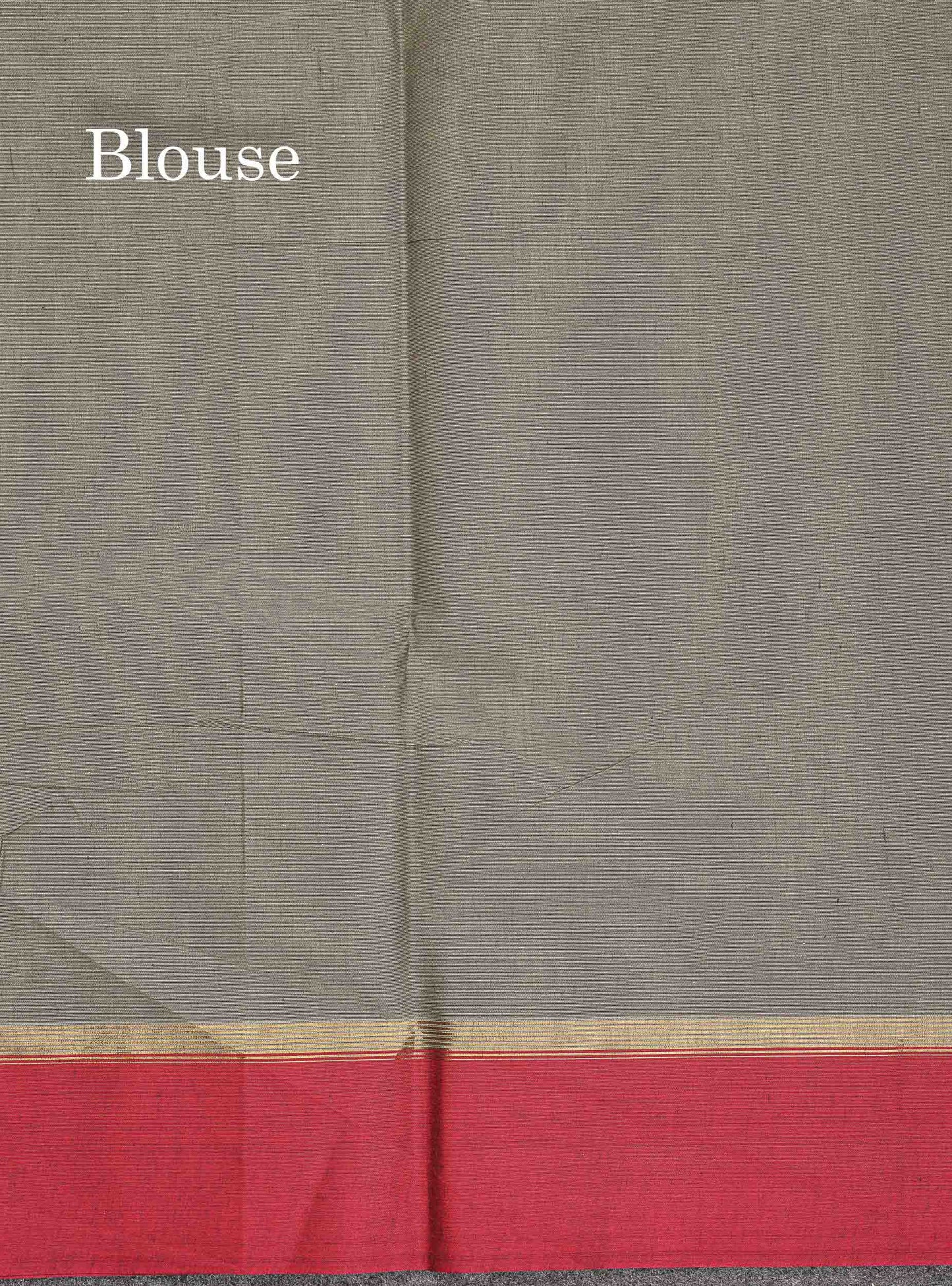Pure Cotton Saree - Elephant Grey Body Thread Butta With Maroon Border