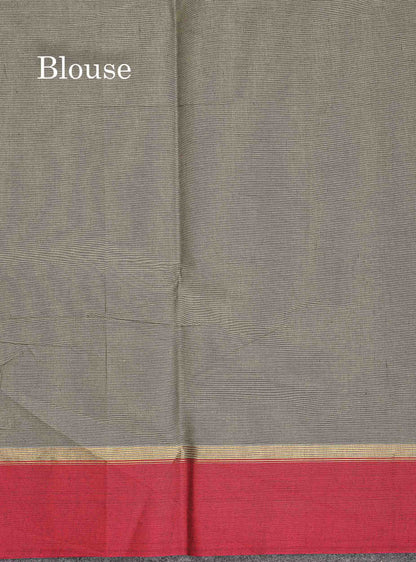 Pure Cotton Saree - Elephant Grey Body Thread Butta With Maroon Border