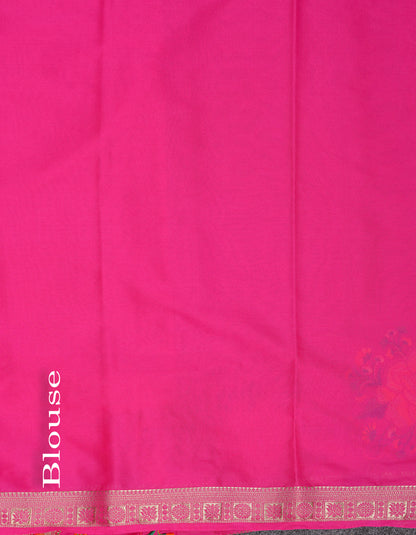 Beautiful Magenta Pink Plain Semi Mysore Silk Saree With Embroidery Border