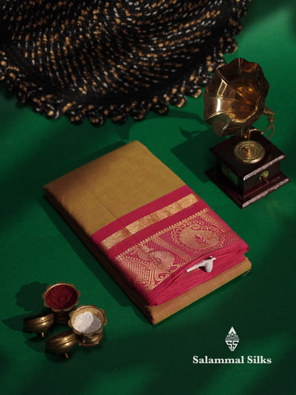 Beautiful Lavender Plain Pure Chettinad Cotton Saree With Maroon Traditional Border