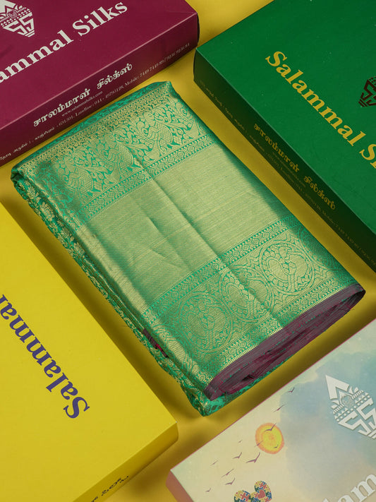 Green Bridal Pure Kanjivaram Silk Saree With Gold Zari Long Border