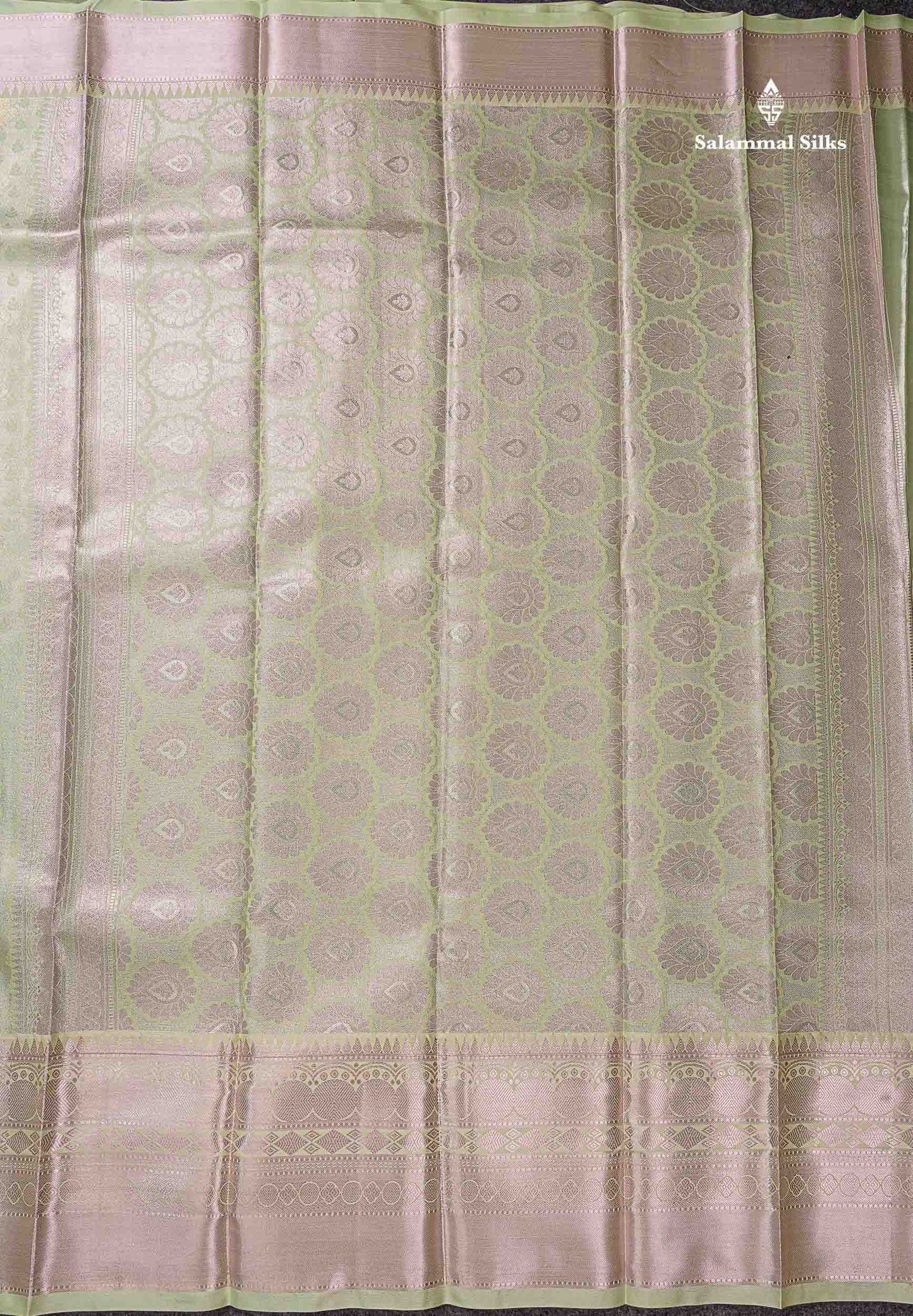 Beautiful Light Elaichi Green Semi Silk Saree With Traditional Evening Morning Border