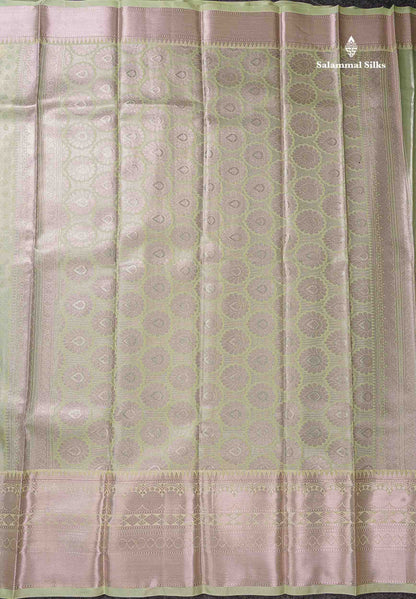 Beautiful Light Elaichi Green Semi Silk Saree With Traditional Evening Morning Border