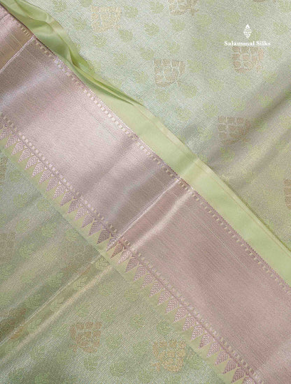 Beautiful Light Elaichi Green Semi Silk Saree With Traditional Evening Morning Border
