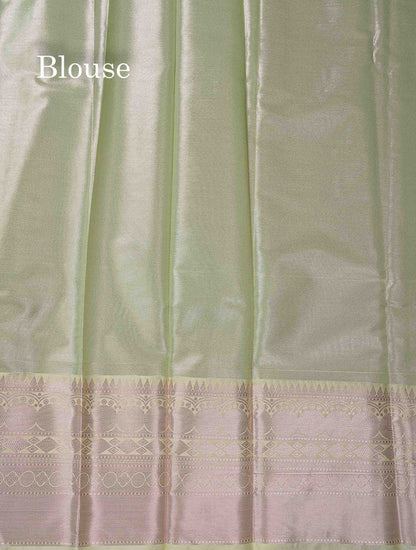 Beautiful Light Elaichi Green Semi Silk Saree With Traditional Evening Morning Border