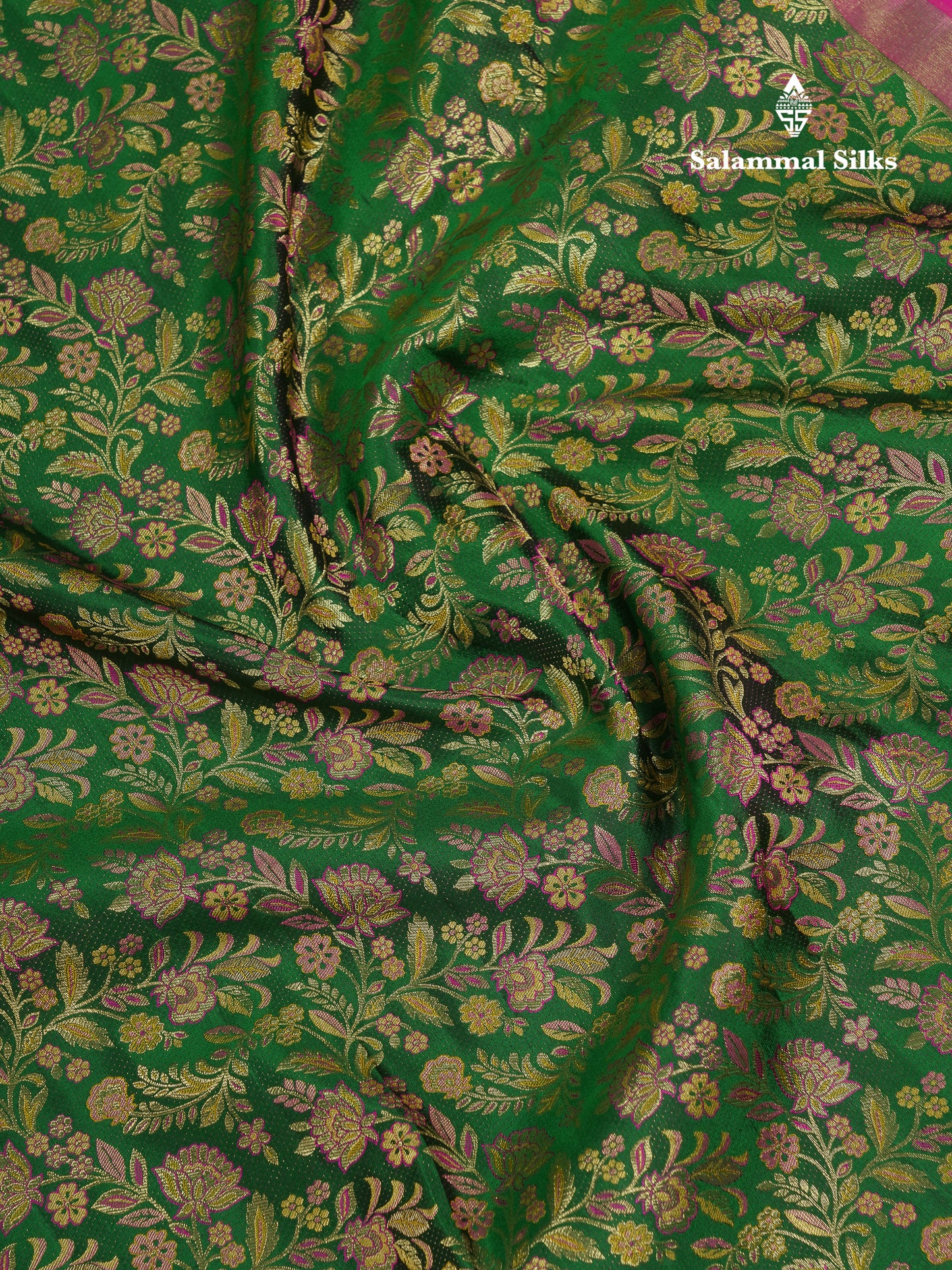 Beautiful Bottle Green Bridal Pure Kanjivaram Silk Saree With Contrast Pink Traditional Border