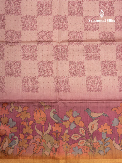 Pista Green Semi Tussar Fancy Saree With Small Ribbon Border